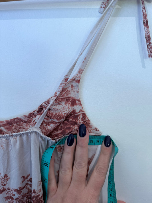 Rust Toile Print Tie-Strap Maxi Slip Dress