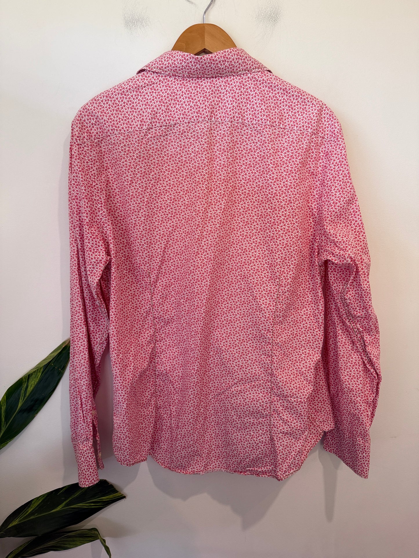Zara Man Pink Ditsy Floral Shirt Size XL