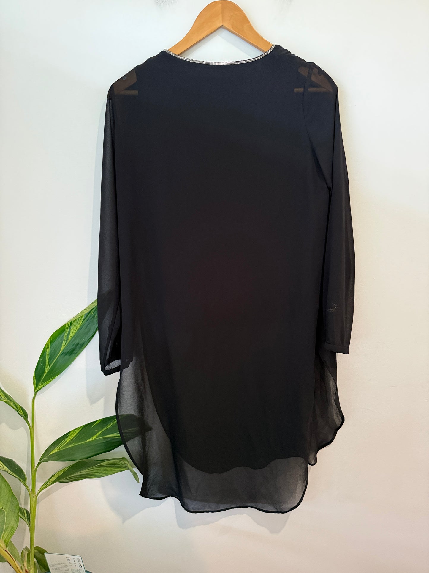 Whistle Black Chiffon Beaded Neck Shift Tunic Size 10
