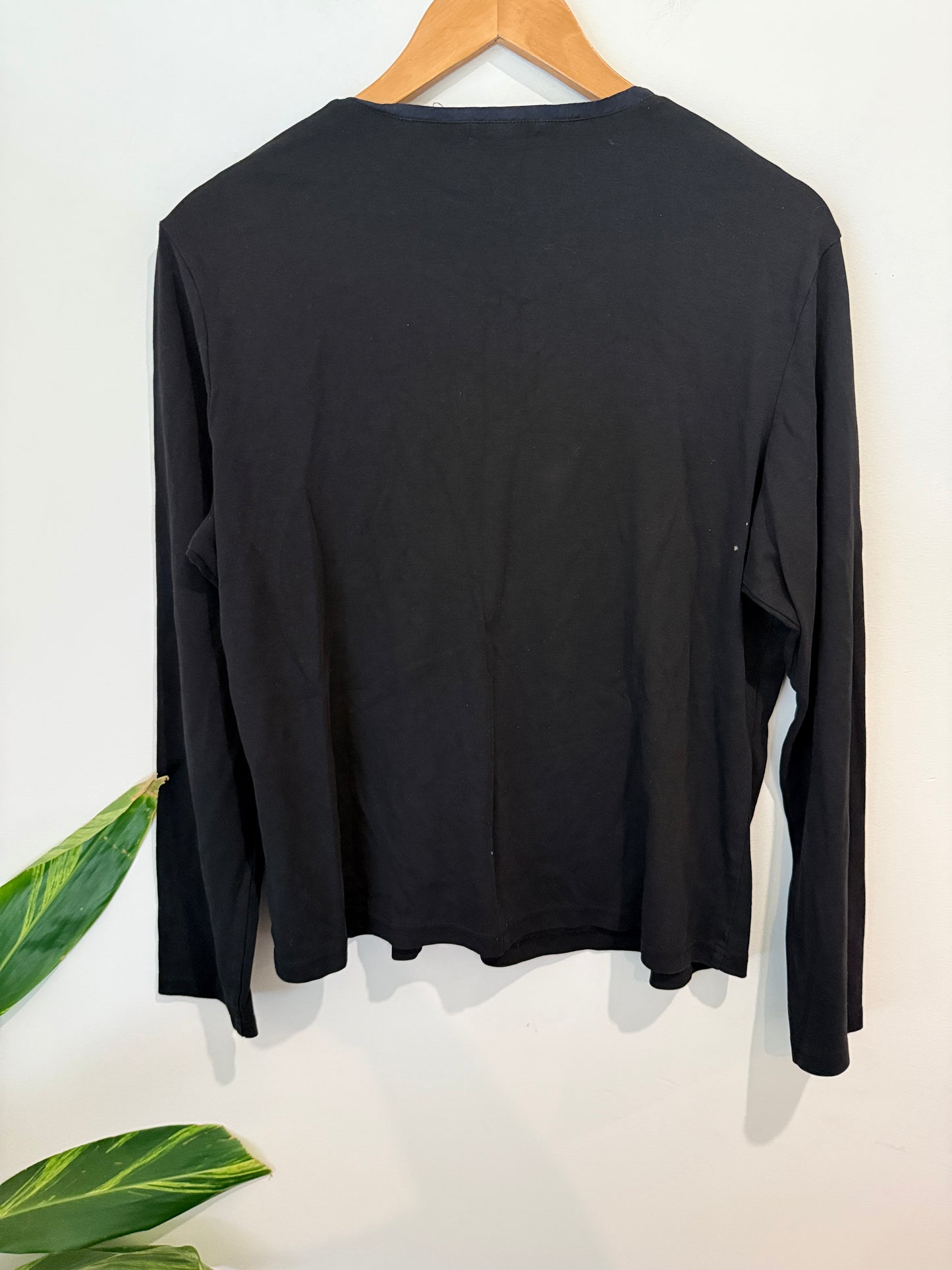 Life Force Black V-Neck Top with Applique Detail - Size 10
