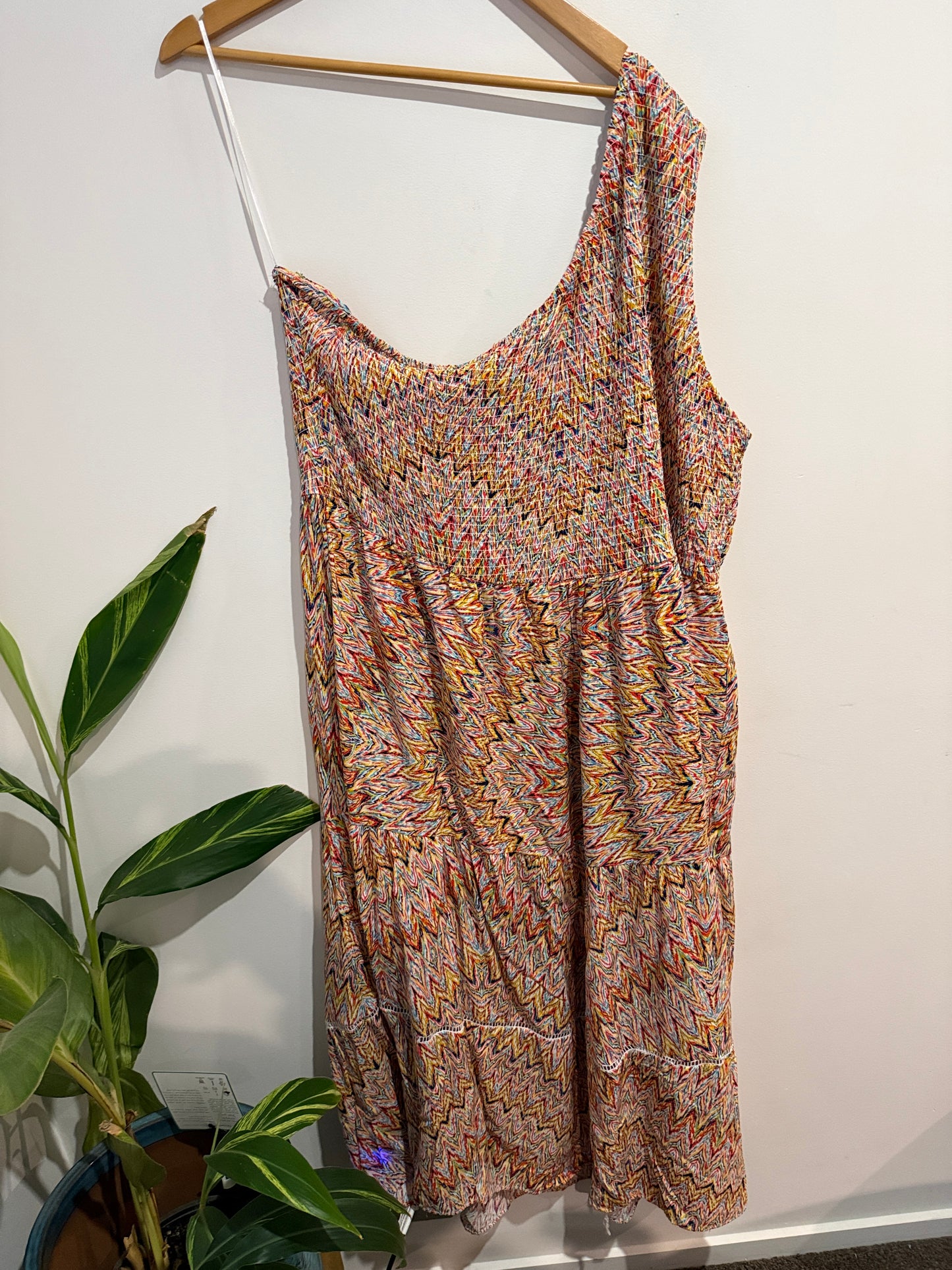 Beme One Shoulder Shirred Dress Size 28