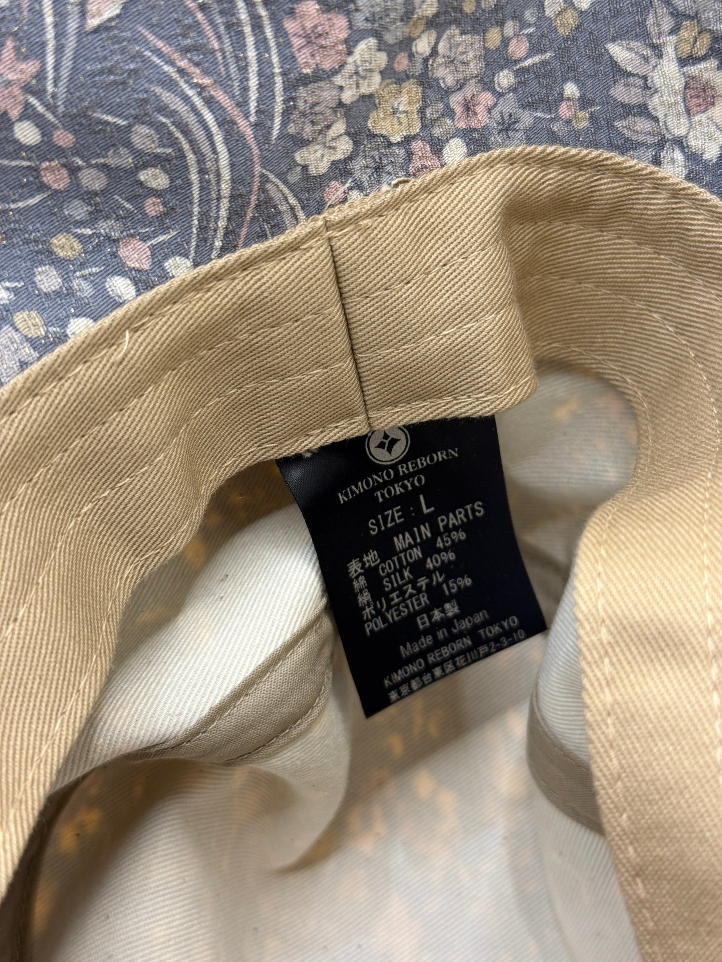 Kimono Reborn Tokyo Blue Floral Silk-Blend Bucket Hat Size L