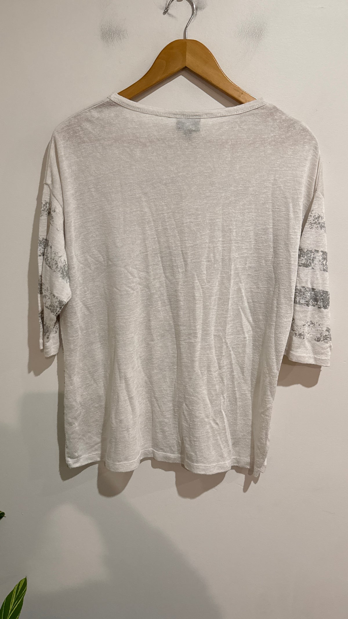 Line 7 Grey And Cream Stripe Print Knit Top Size S