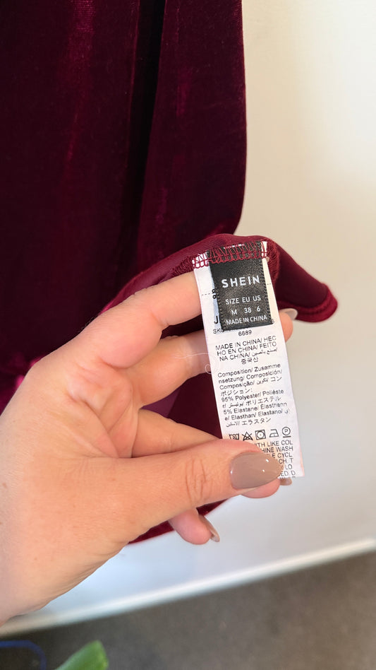 Shein Burgundy Velvet Off Shoulder Mini Dress - Size M