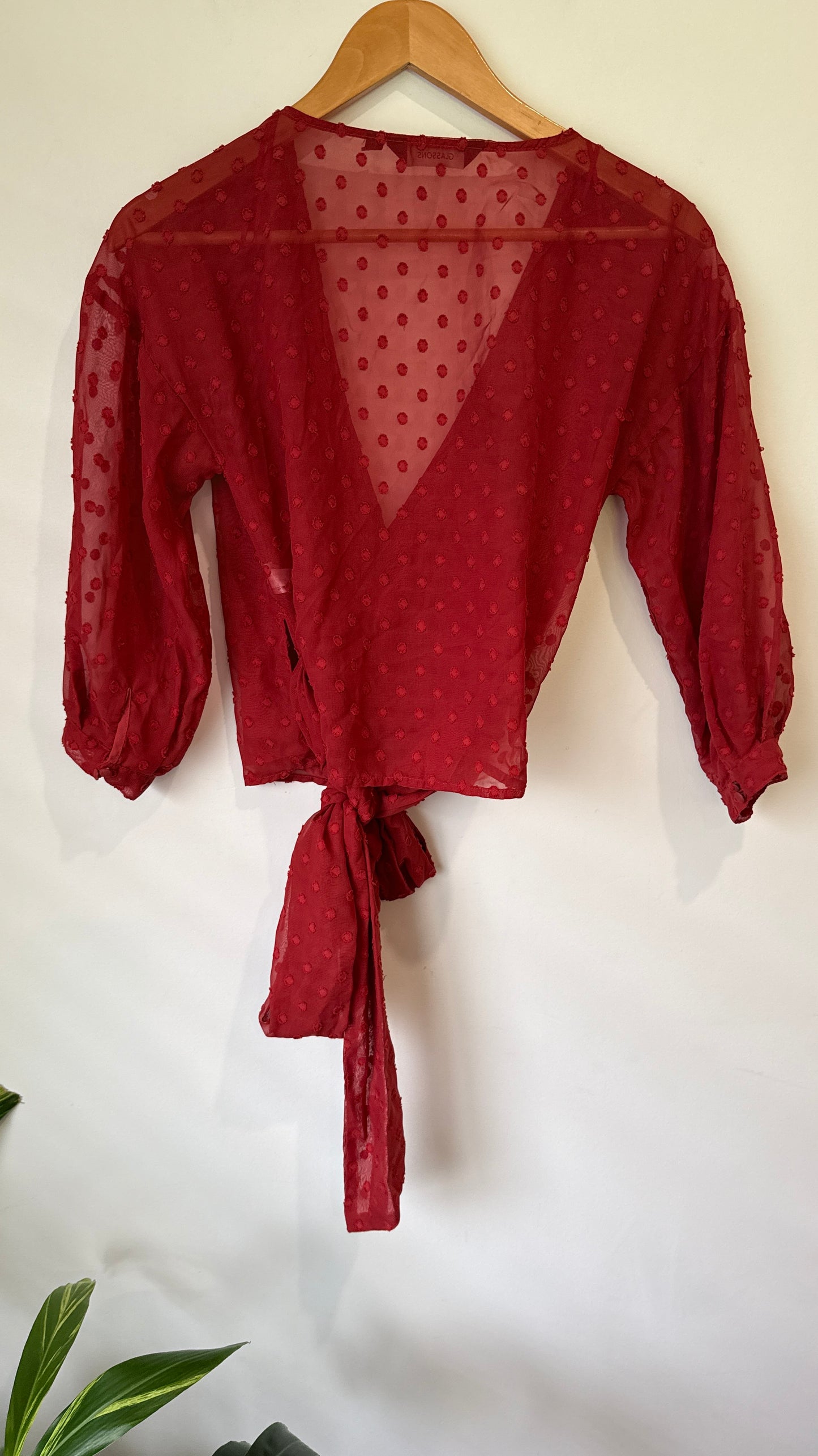 Glassons Red Dobby Spot Wrap Top - Size 6