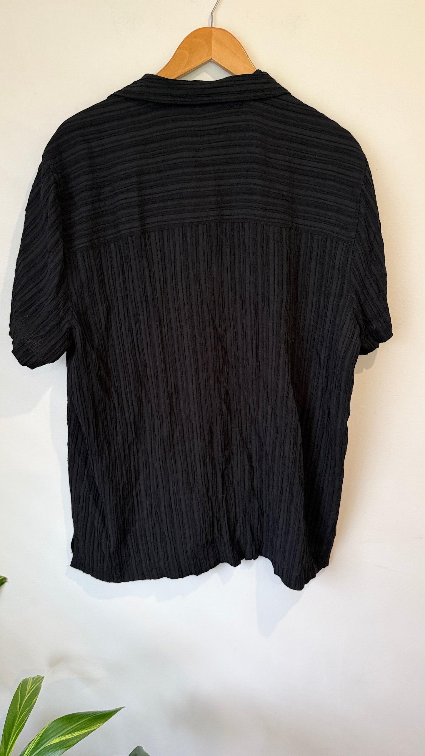 ASOS Black Textured Camp Collar Shirt - Size L