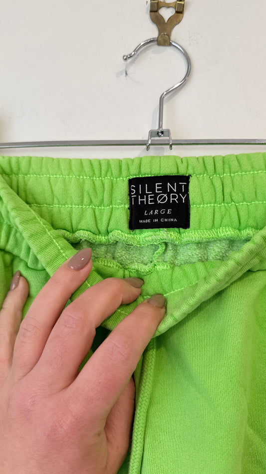 Silent Theory Lime Green Sweat Shorts - Size L
