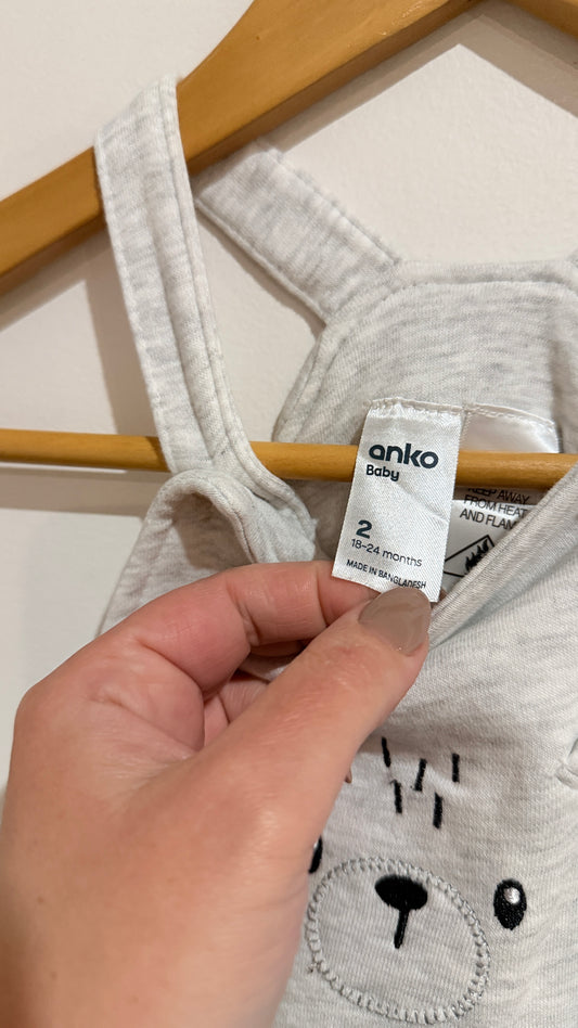 Anko Baby Grey Bear Dungarees - Size 2