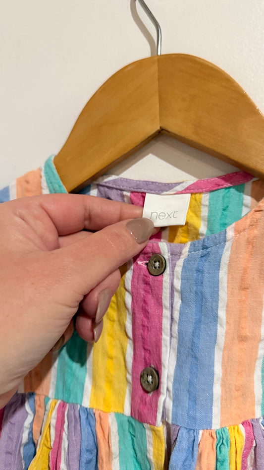 Next Rainbow Stripe Button Front Dress 18-24m