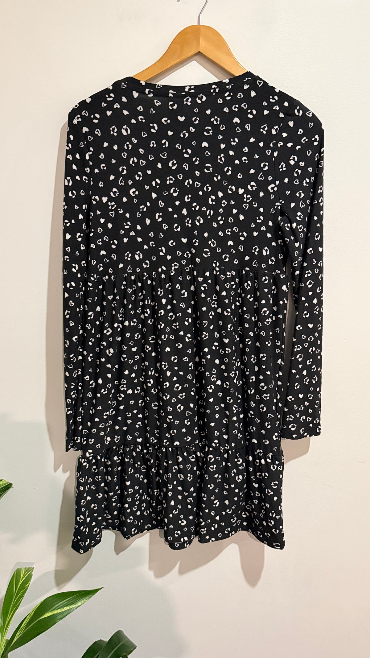 Miss Mango Black Heart Print Tiered Dress Size 16