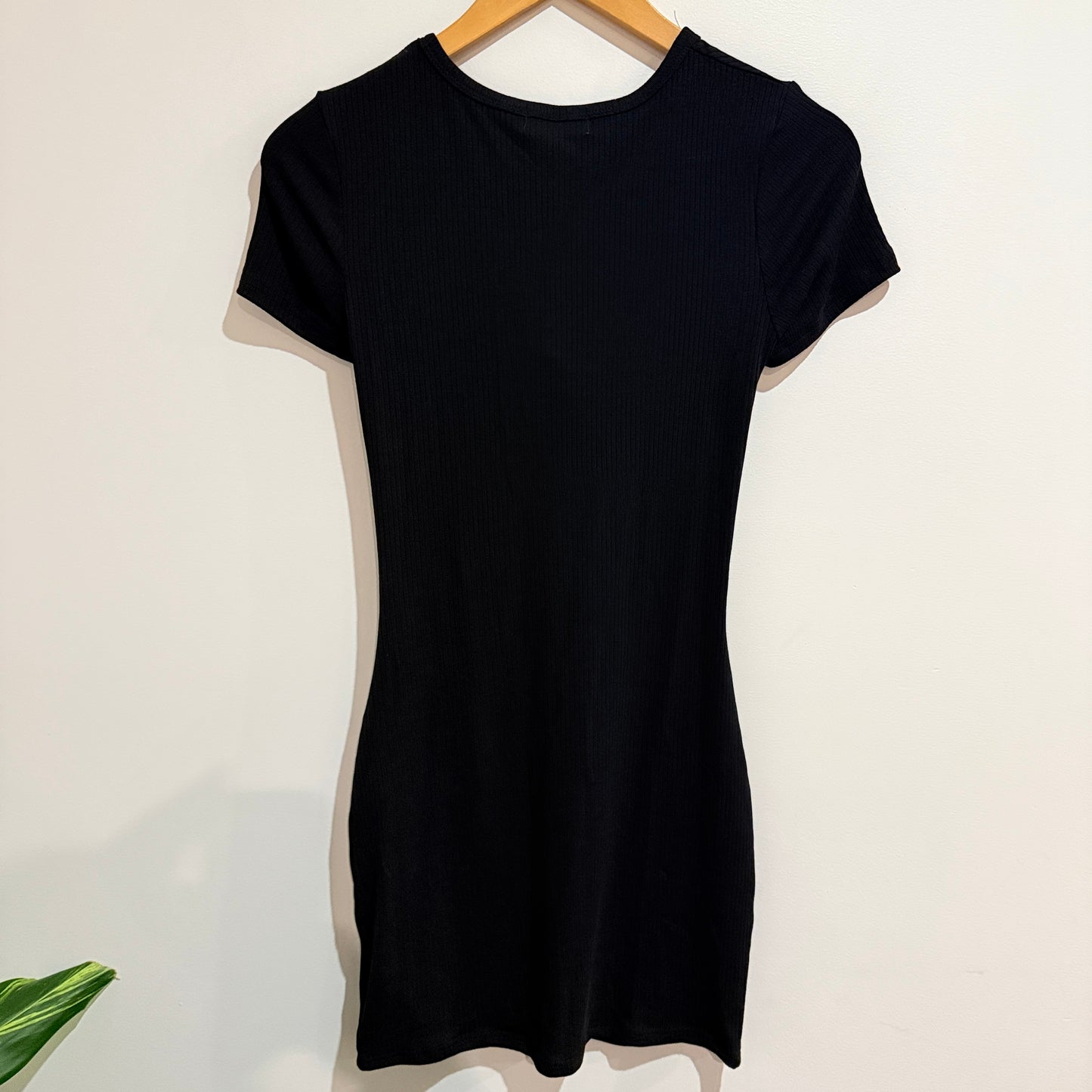 Mirrou Black Ribbed Button Front Mini Dress Size M
