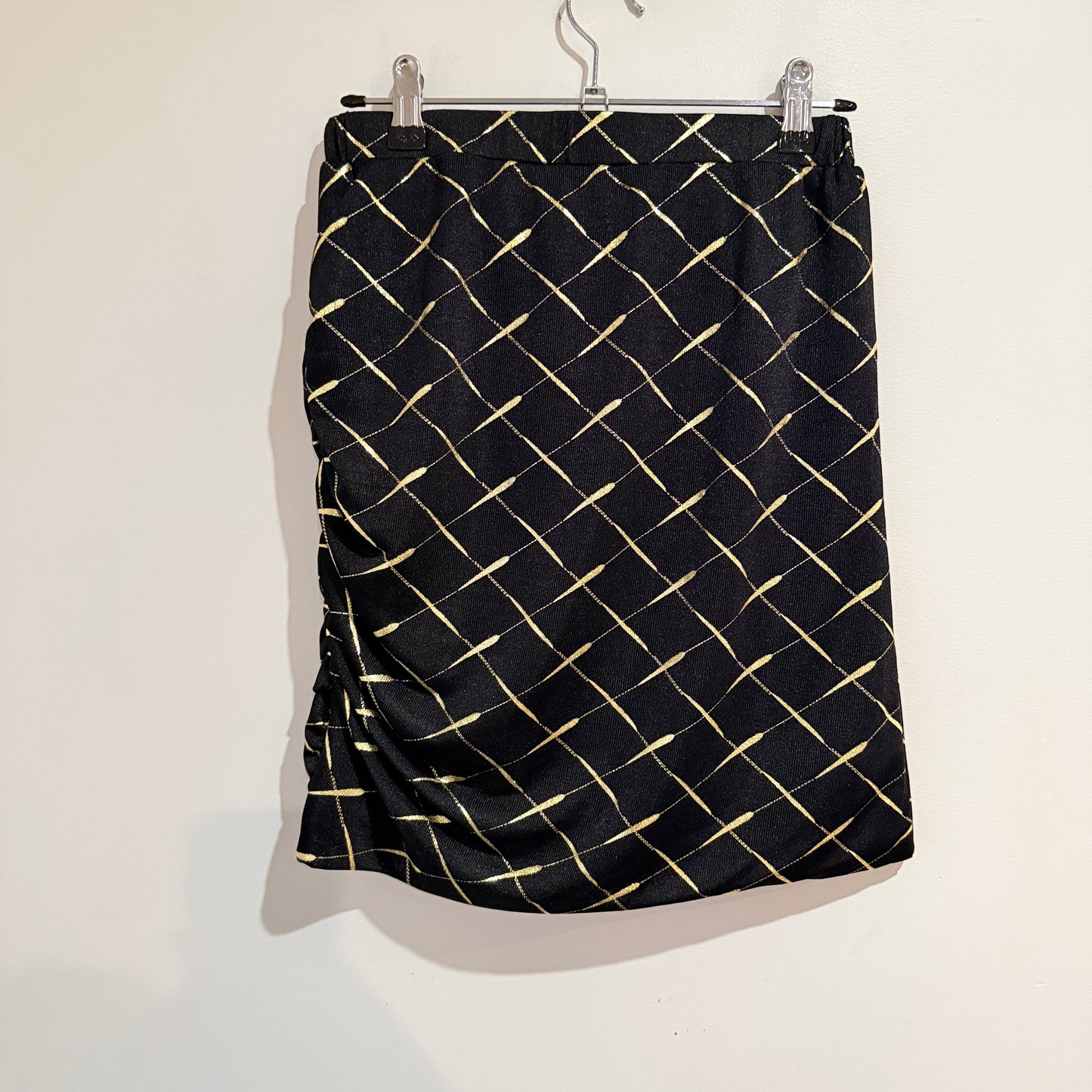 Charlo Crossbar Gold Meow Ruched Skirt Size 10