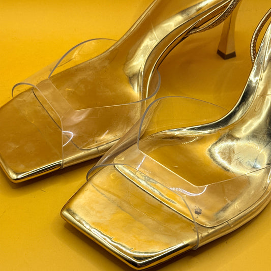 Zara Gold Metallic Clear Slingback Heels Size 41