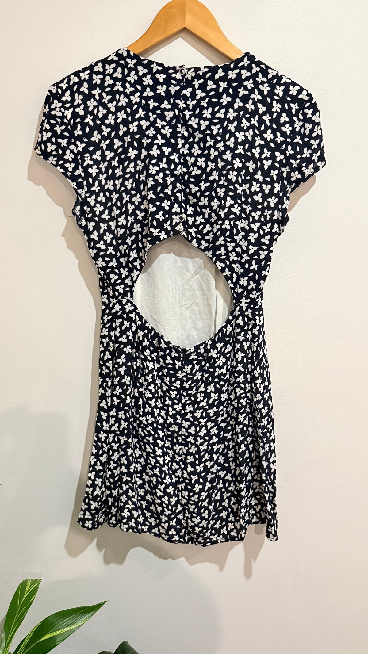Kookaï Navy & White Floral Cut Out Back Dress Size 38