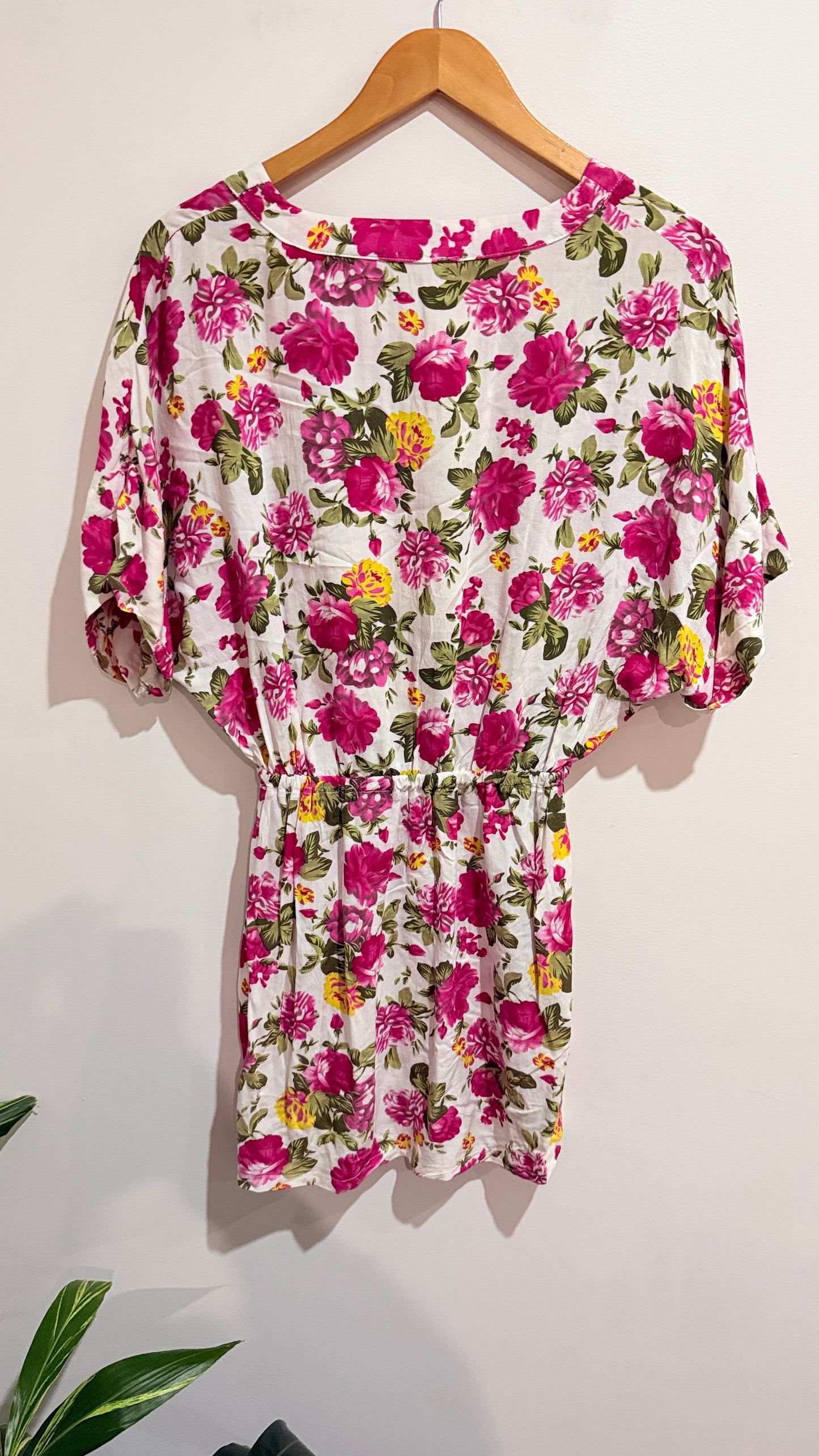 Sophie Pink White & Pink Floral Tie Waist Dress Size S