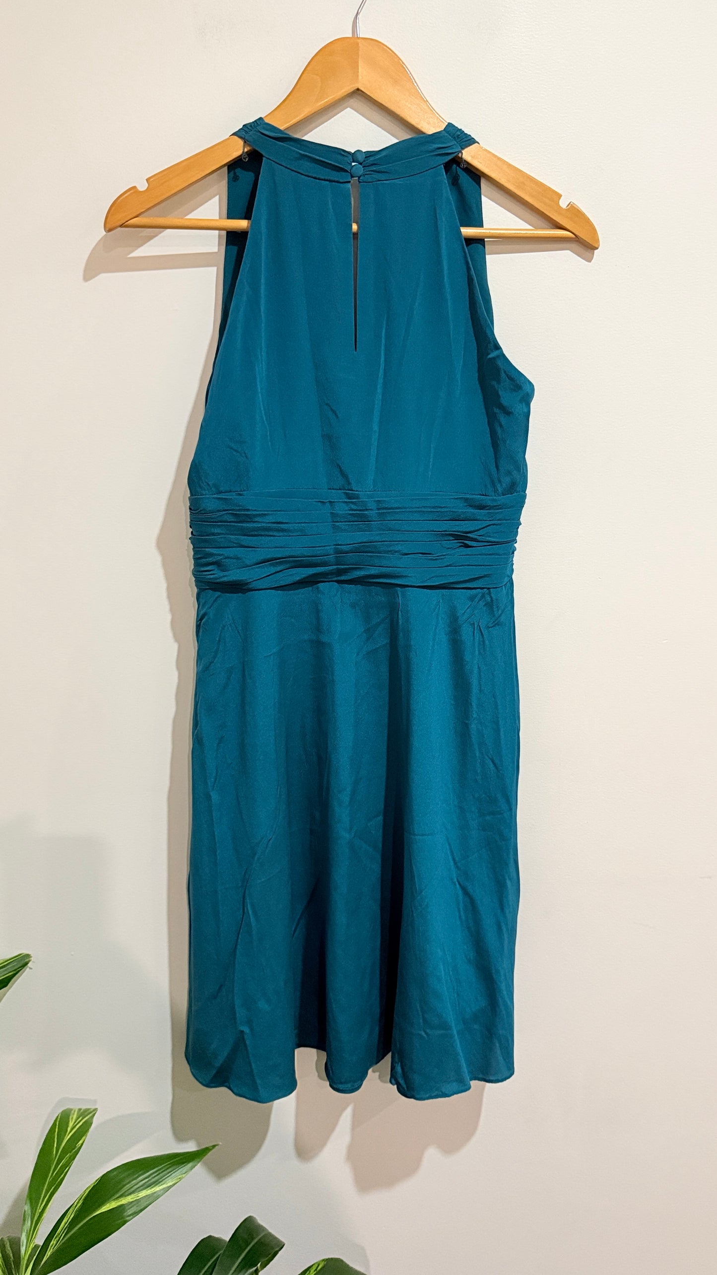 Ann Taylor Teal Silk Ruched Sleeveless Dress Size 2 - 39cm u/arm
