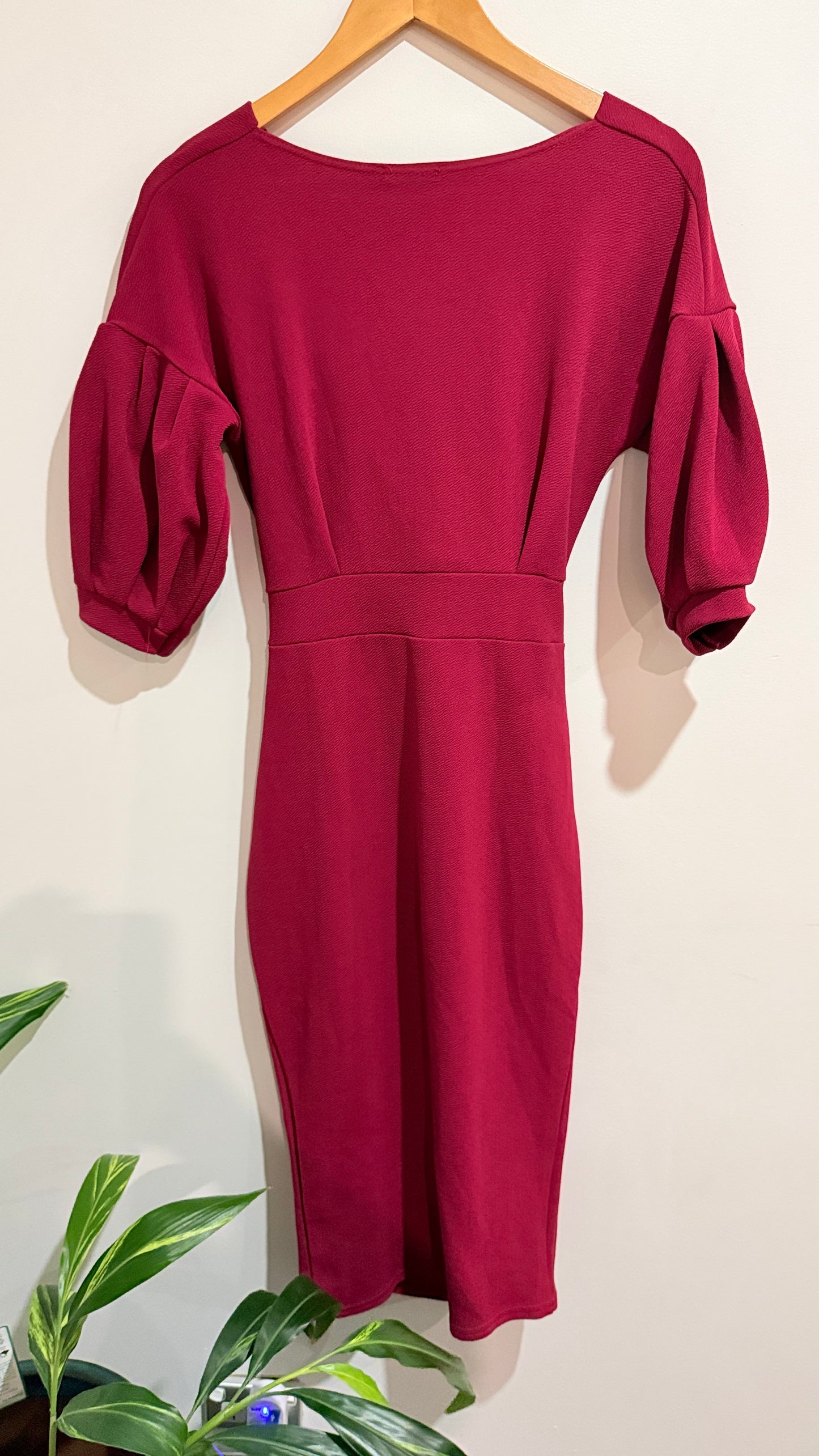 Boohoo Burgundy Ruched Sleeve Wrap Dress Size 12