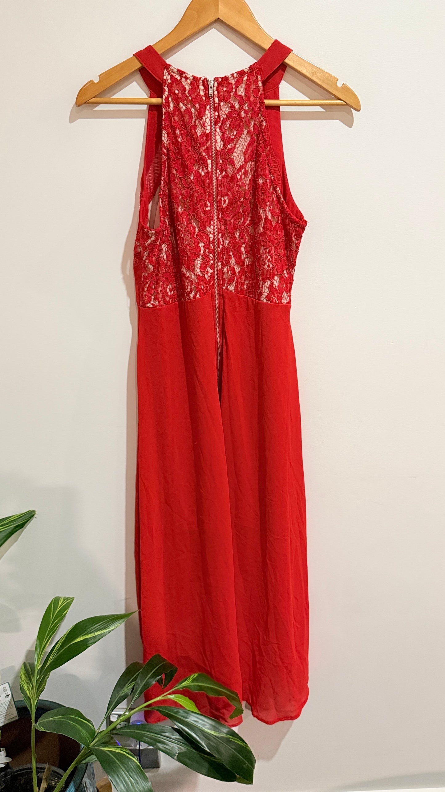 Dotti Red Lace Bodice High Neck Dress Size 12