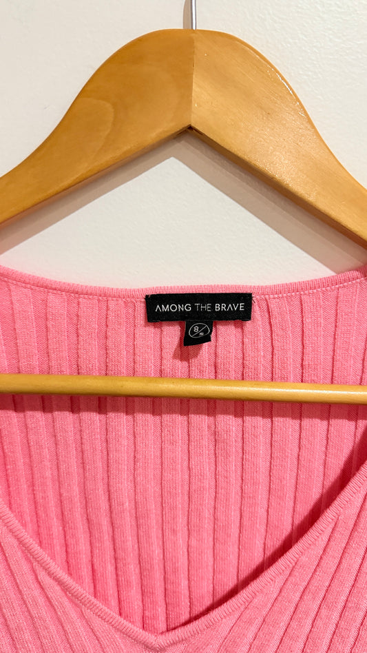 Among The Brave Pink Ribbed V Neck Knit Top Size 8