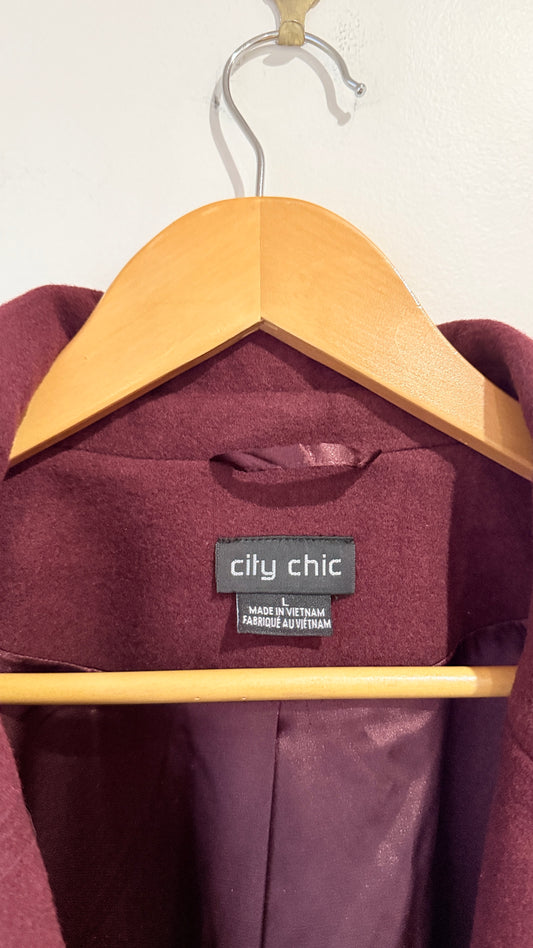 City Chic Burgundy Longline Coat Size L(20)