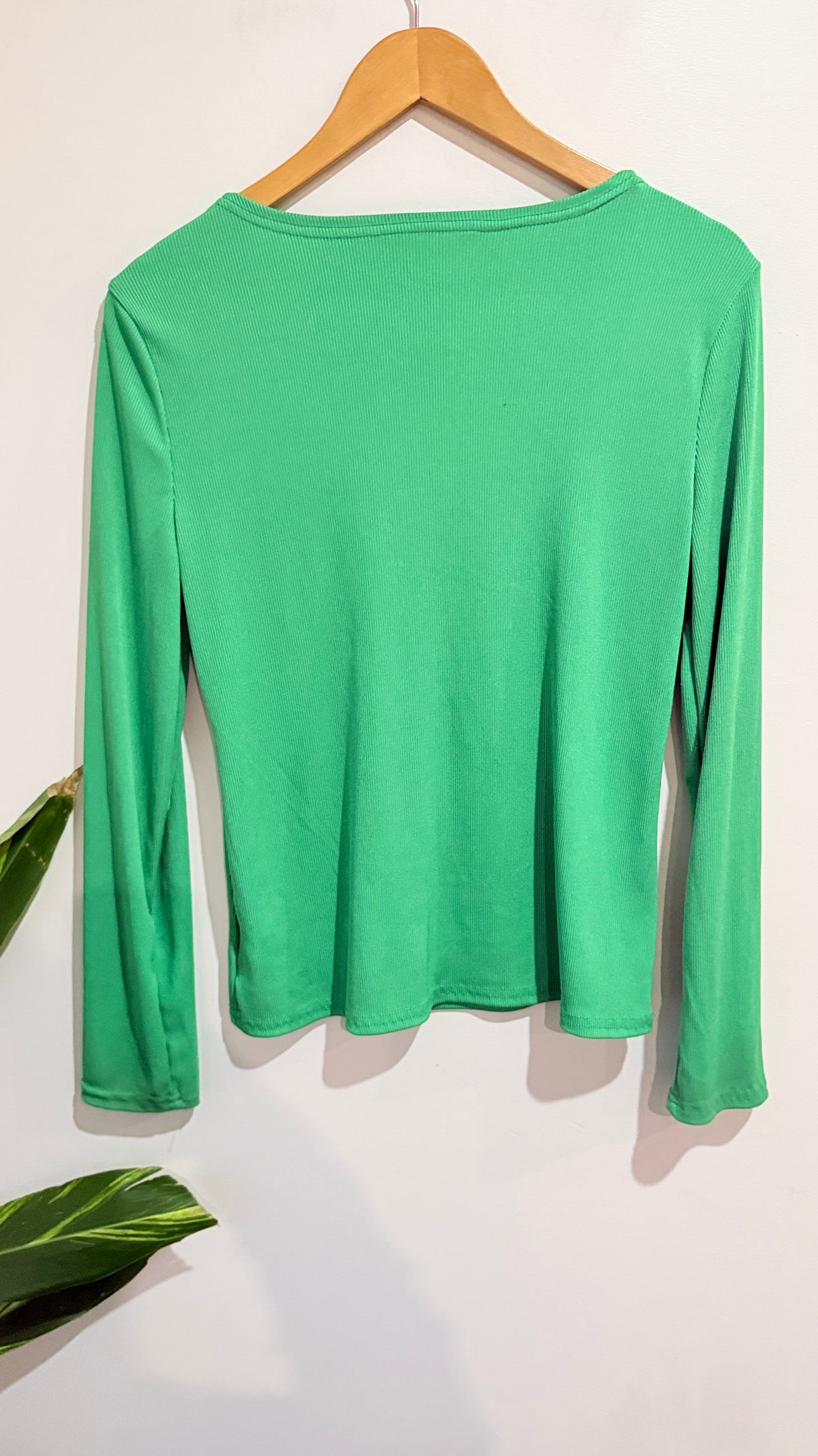 Green Ribbed Long Sleeve Henley Top Size XL
