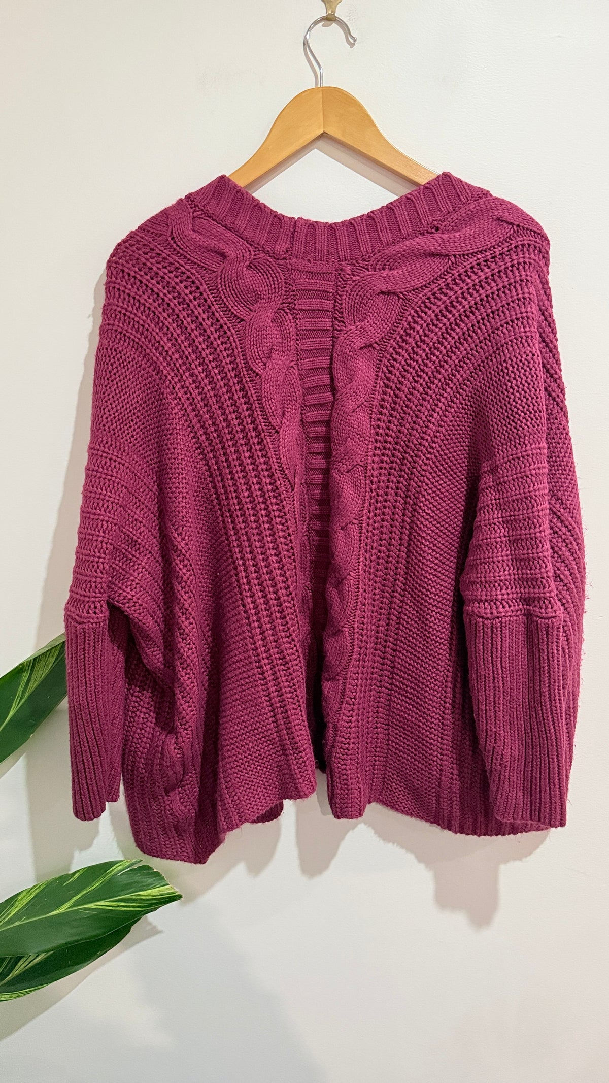 Mirrou Berry Cable Knit Open Cardigan Size M