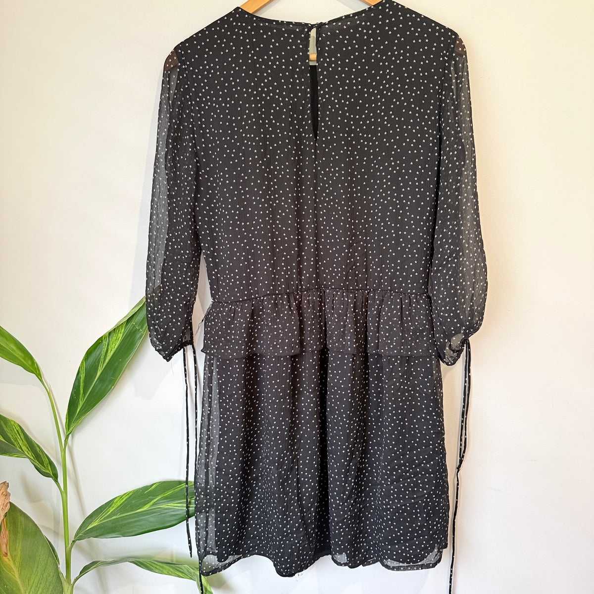 Zara Trafaluc Black Star Print Tiered Dress Size L