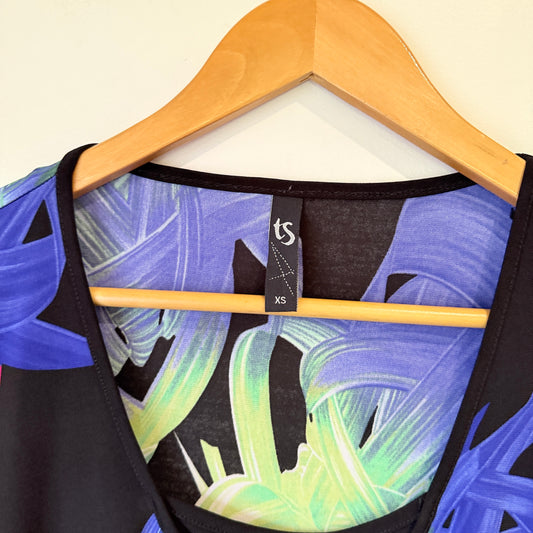Taking Shape Blue and Green Tropical Print Tunic Top Size XS (53cm underarm)