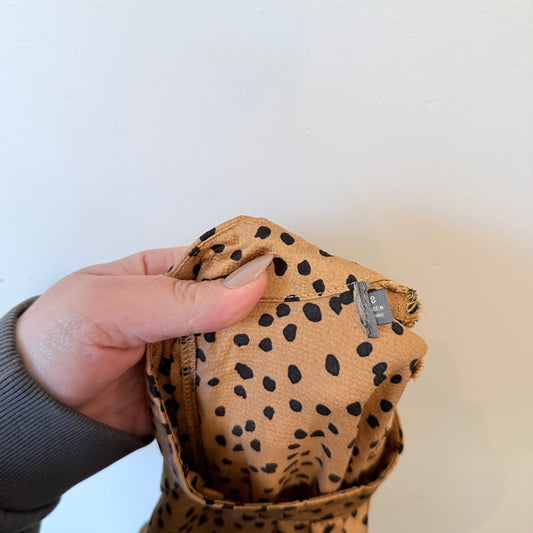 Tan Animal Print Long Sleeve Tiered Midi Dress Size 8