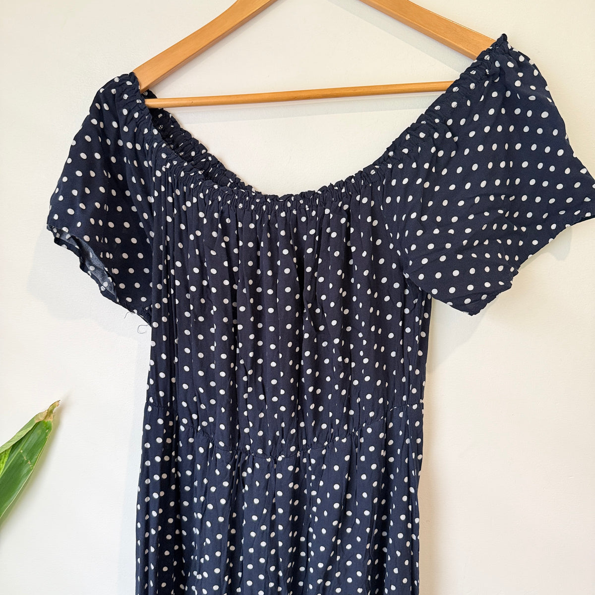 Shein Navy Spot Print Off Shoulder Maxi Dress Size L