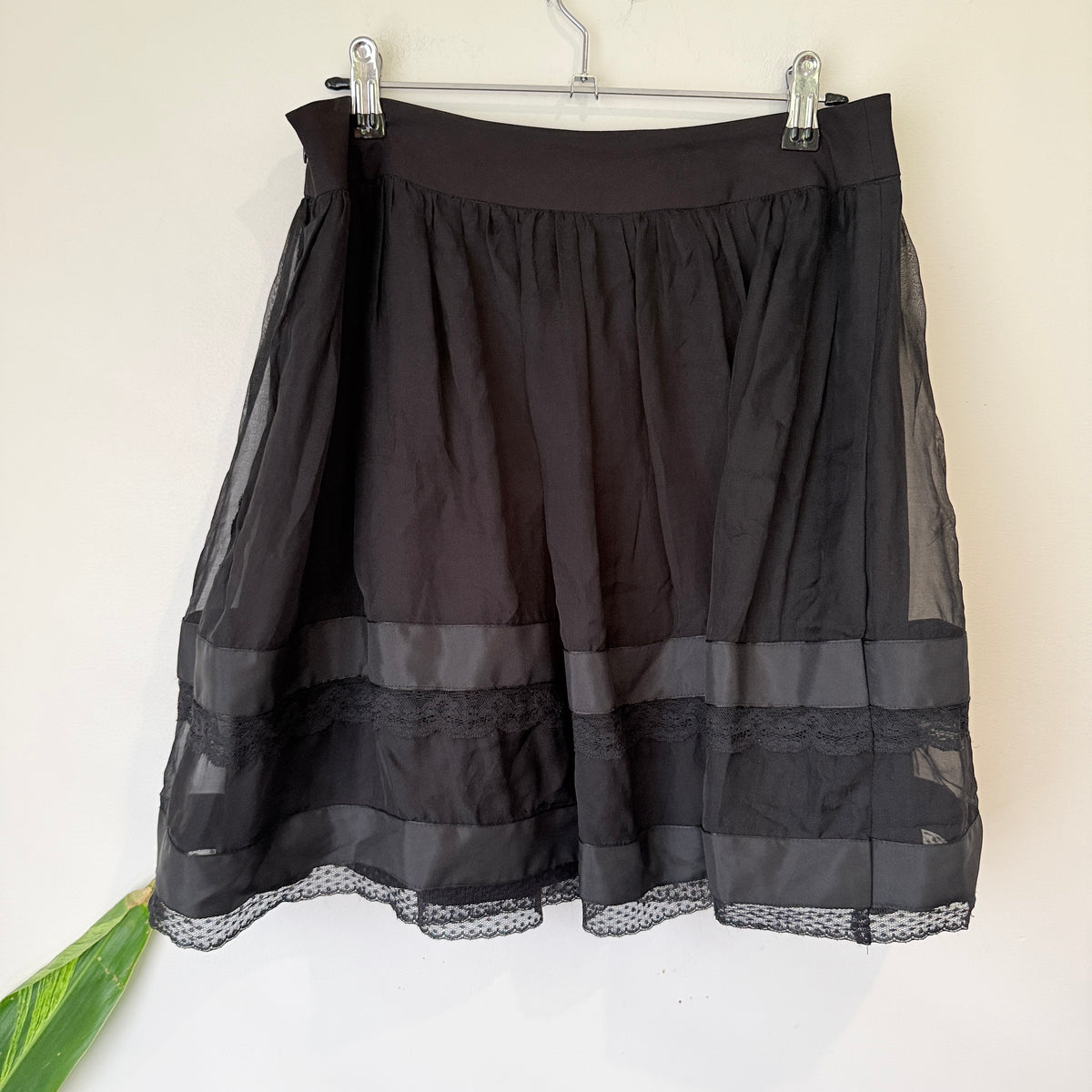 Alannah Hill Black Silk Lace Trim Skirt Size 10