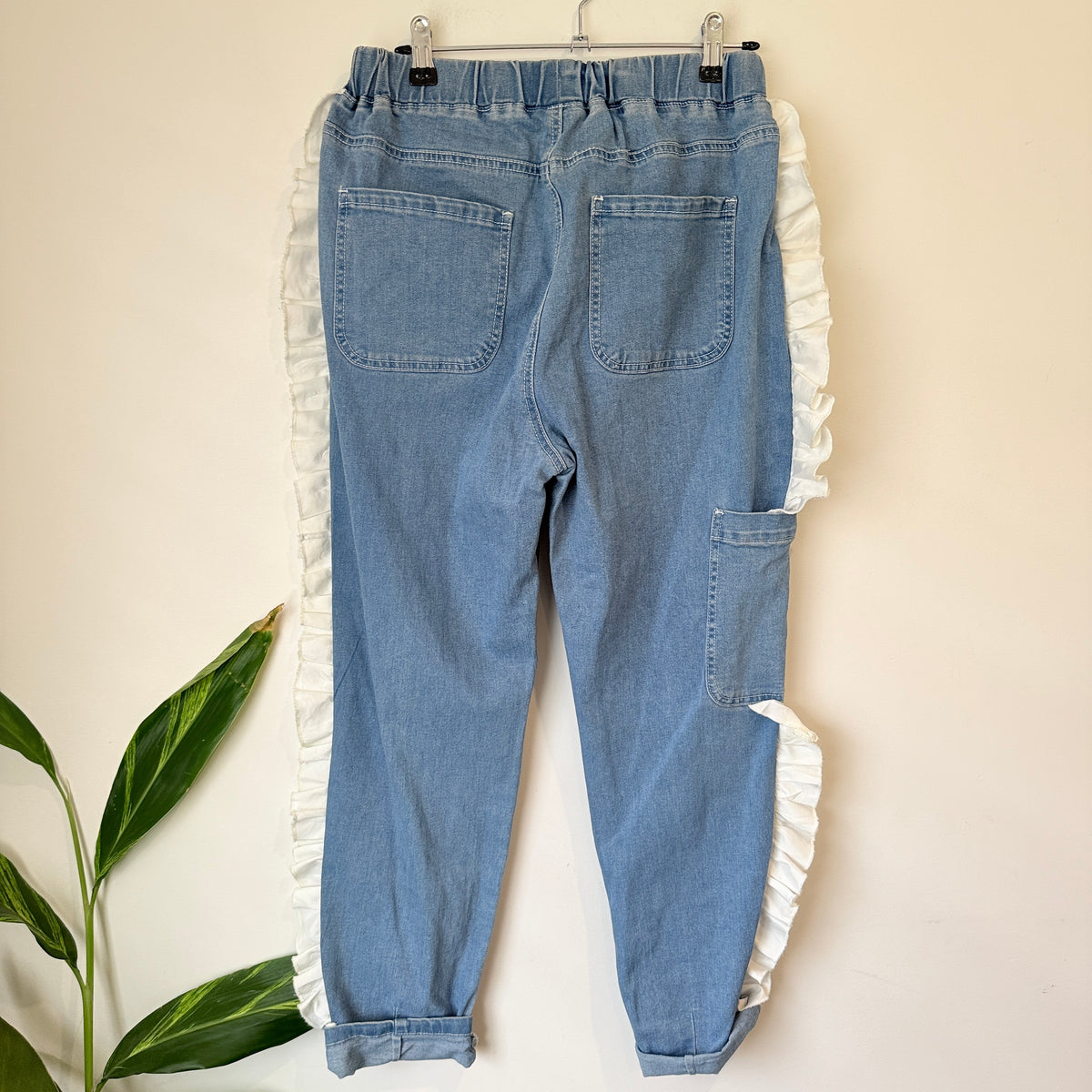 Dangerfield Light Blue Denim Ruffle Trim Joggers Size 8