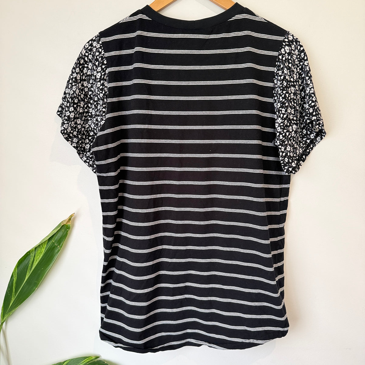 Love Knot War Black and White Stripe Tee with Floral Sleeves
