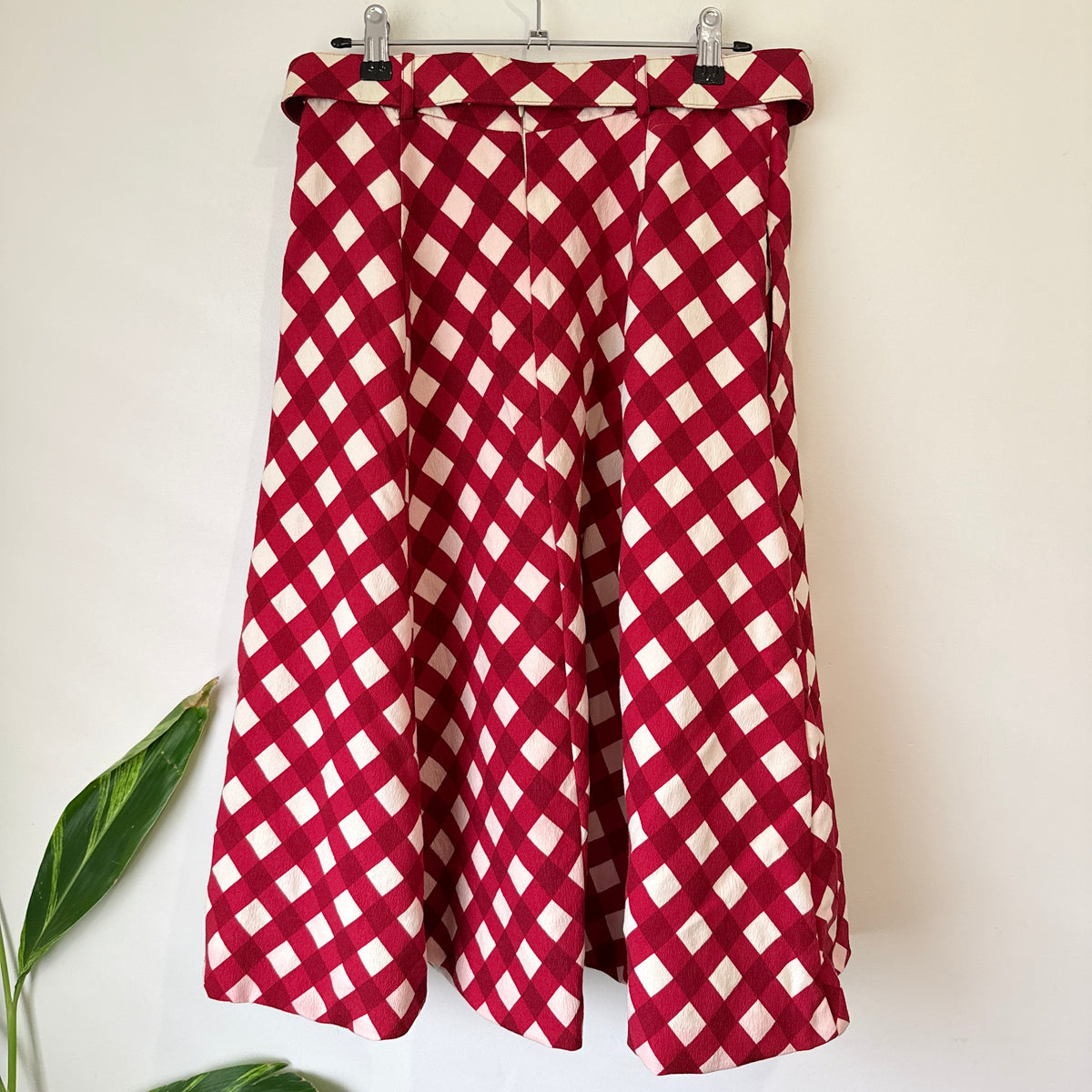 PEONY Plaid Diamond Print Wool Silk Skirt Size 8