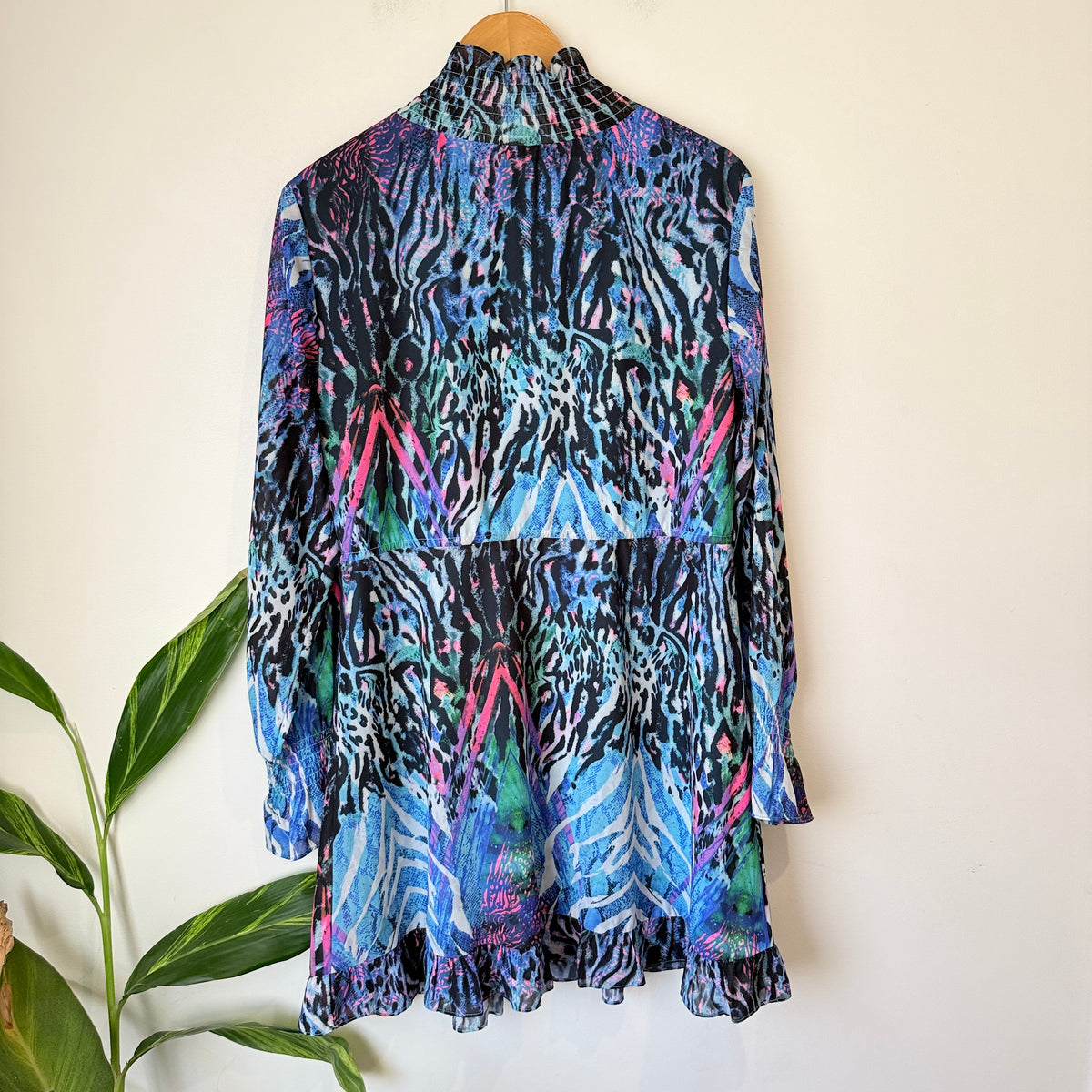 Augustine Blue Abstract Animal Print Long Sleeve Dress Size XS