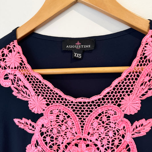 Augustine Navy Pink Lace Bell Sleeve Playsuit Size XXS