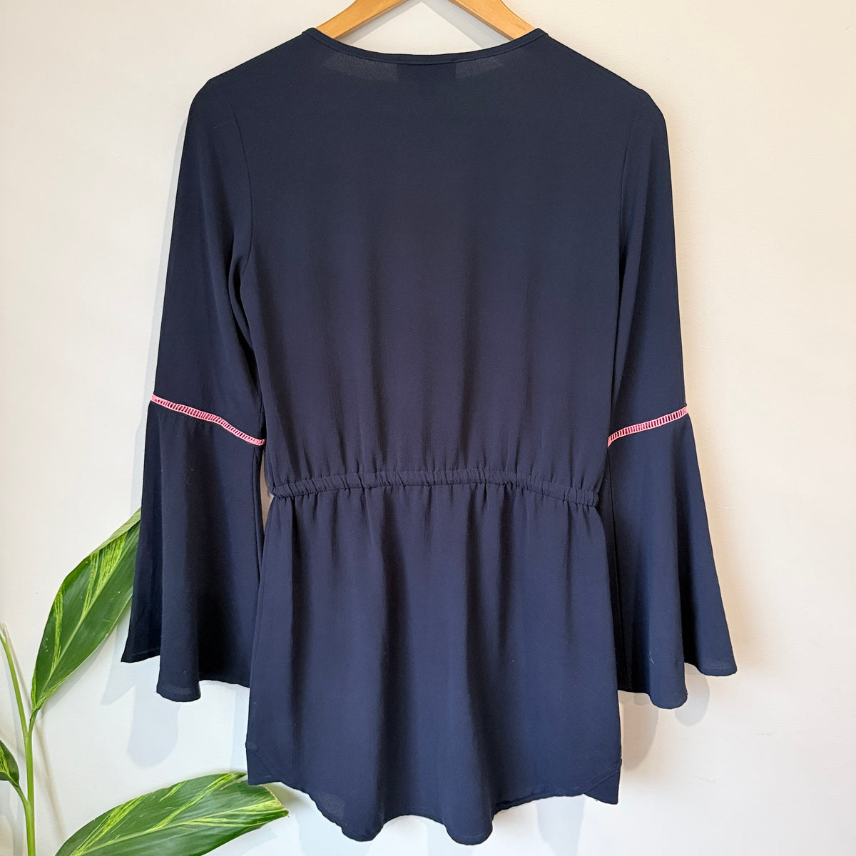 Augustine Navy Pink Lace Bell Sleeve Playsuit Size XXS