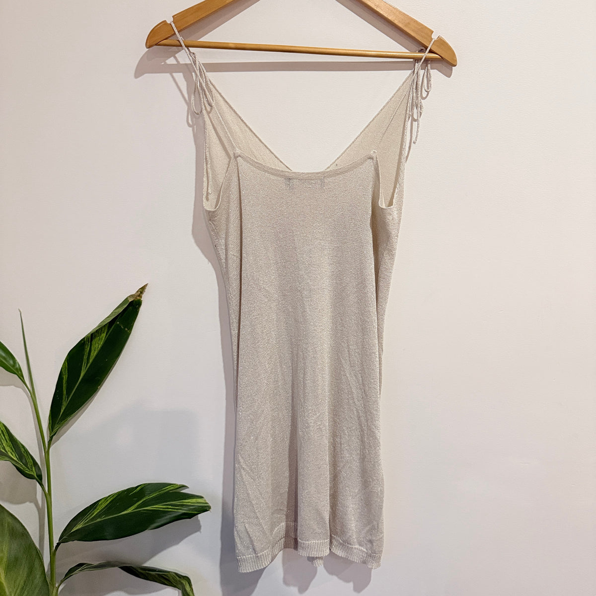 Glassons Cream Metallic Knit Slip Dress Size S