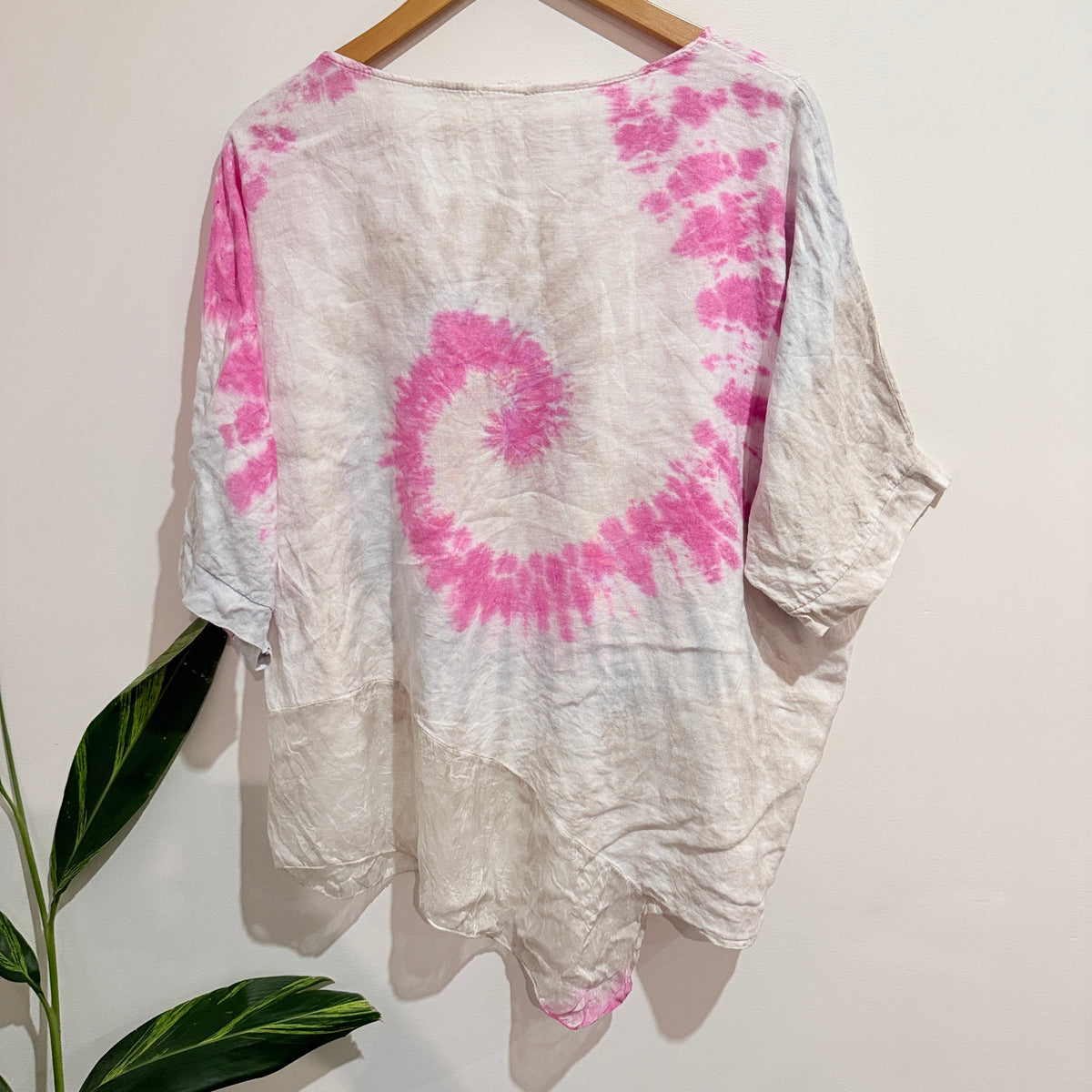 Made in Italy Pink and White Tie Dye Linen and Silk One Size Top