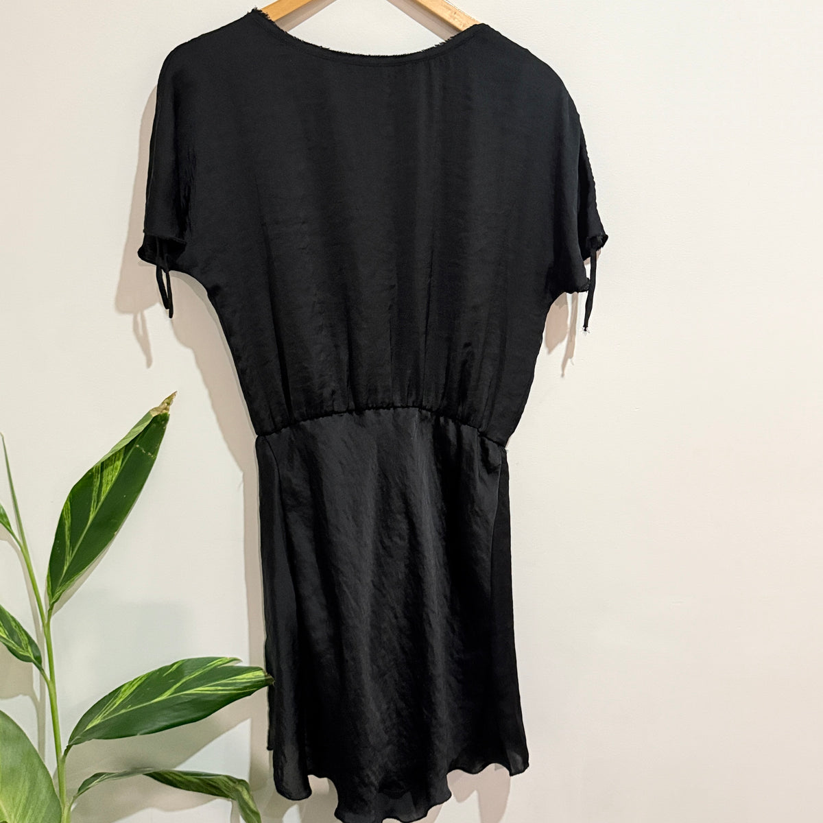 Living Doll Black Satin Short Sleeve Dress Size 8