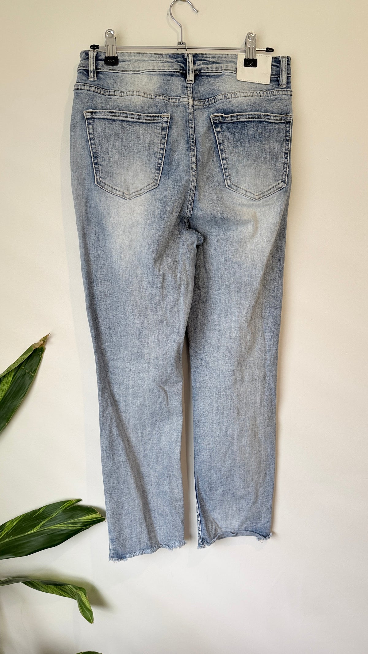 Shine On Label Light Wash Raw Hem Straight Jeans Size 10