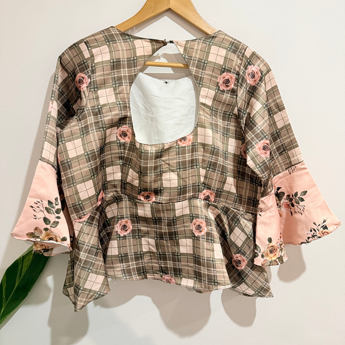 Eba Lifestyle Check and Rose Print Peplum Top 53cm u/arm