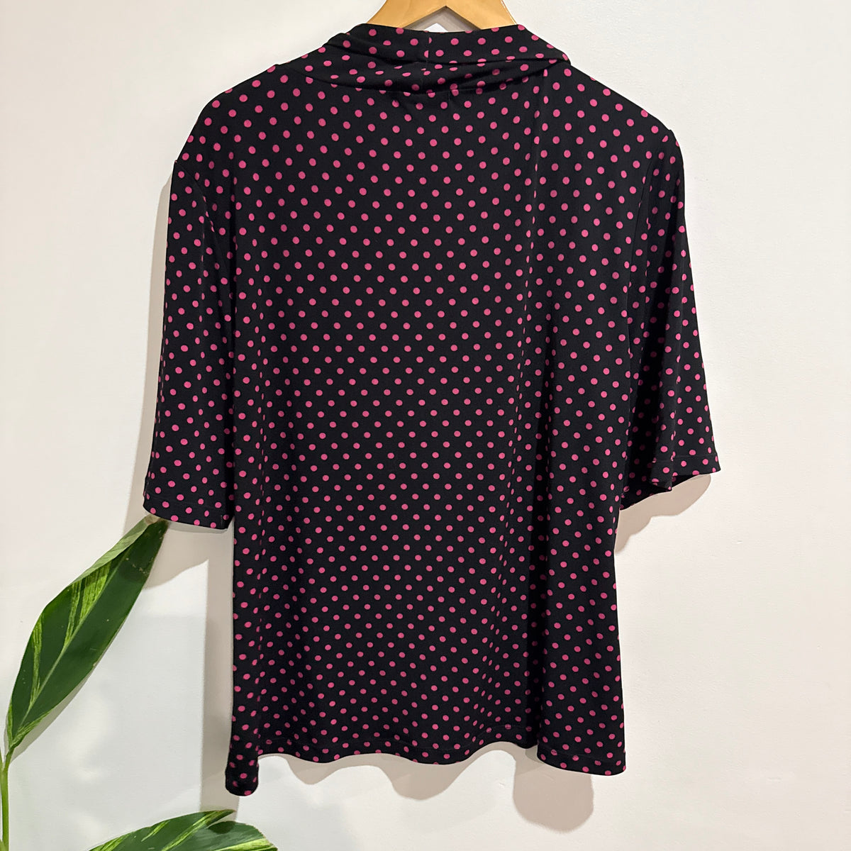 Lisa Law Black and Pink Spot Cowl Neck Top Size 20