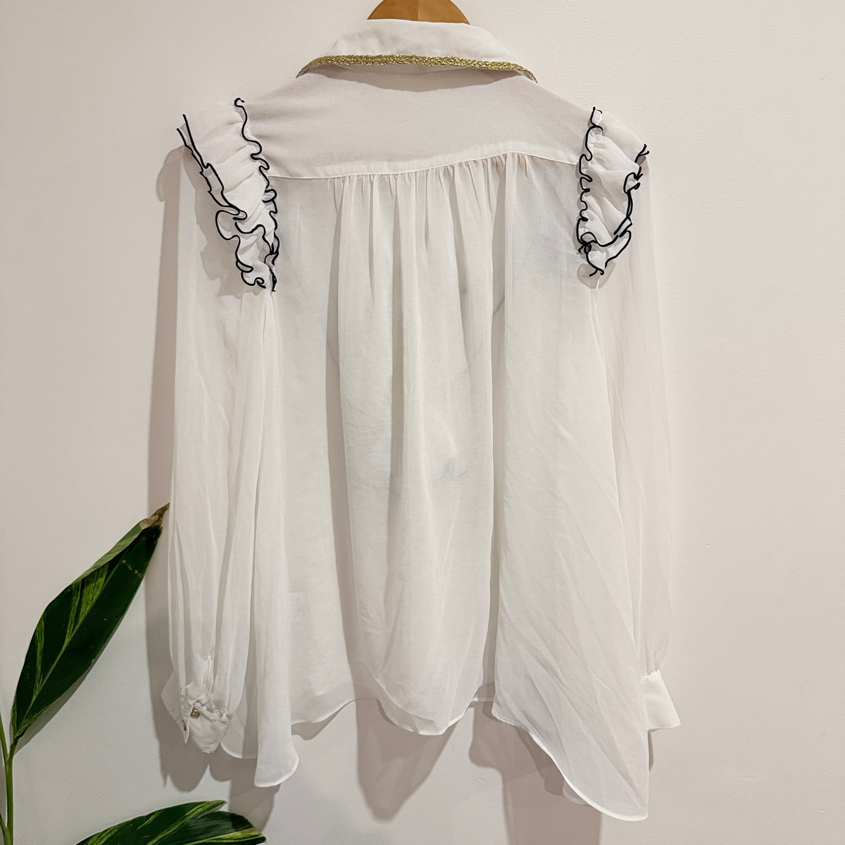 Royal Party White Ruffle Blouse Size 38
