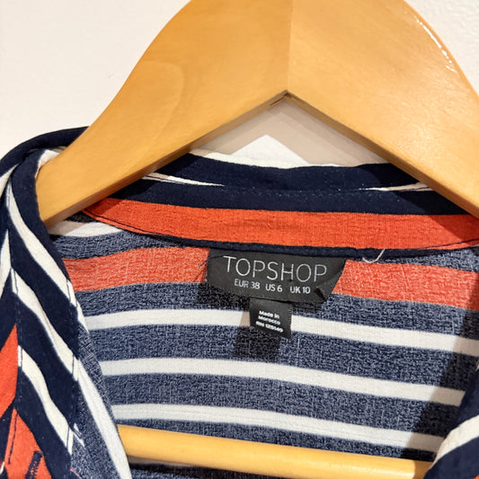 Topshop Navy and Orange Stripe Longline Shirt Dress Size 10