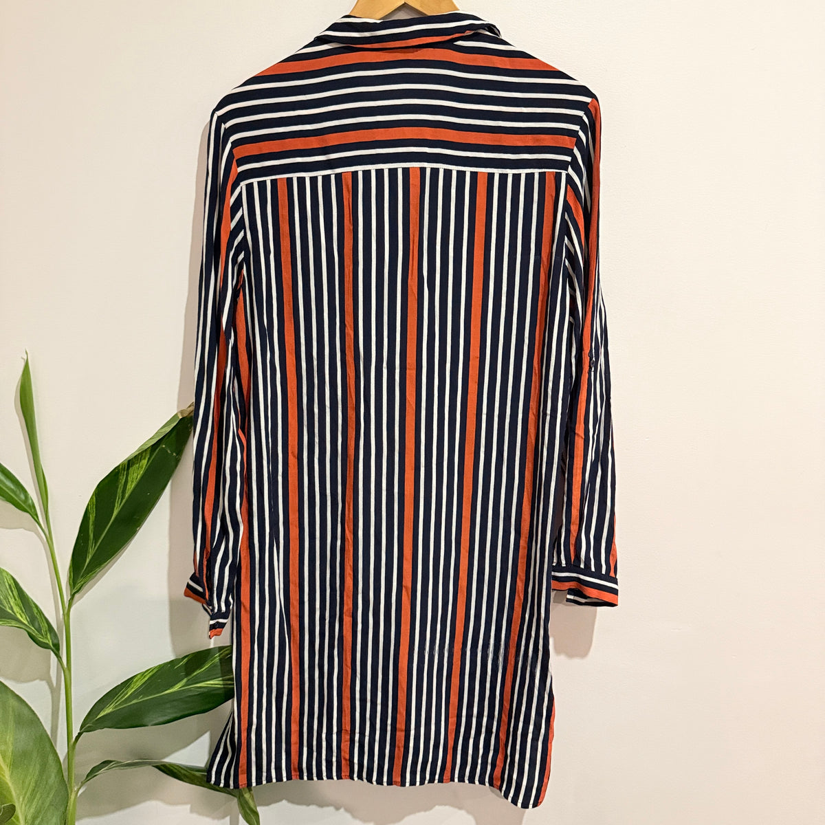 Topshop Navy and Orange Stripe Longline Shirt Dress Size 10