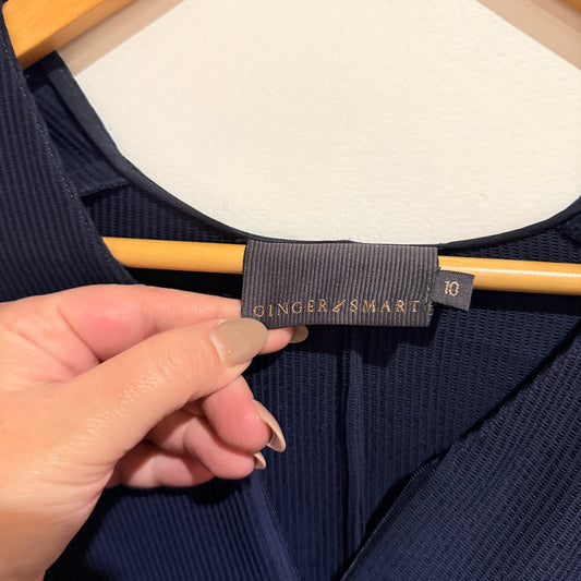 Ginger & Smart Navy Zip Front Belted Dress Size 10
