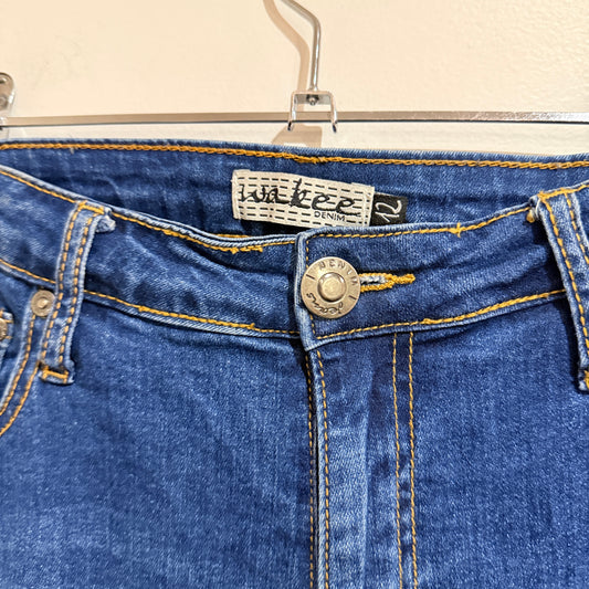 Wakee Mid Blue Distressed Raw Hem Skinny Jeans Size 12