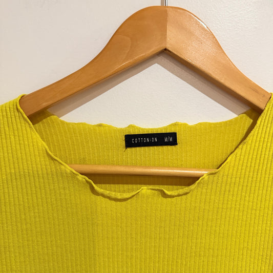 Cotton On Yellow Ribbed Lettuce Hem Dress Size M