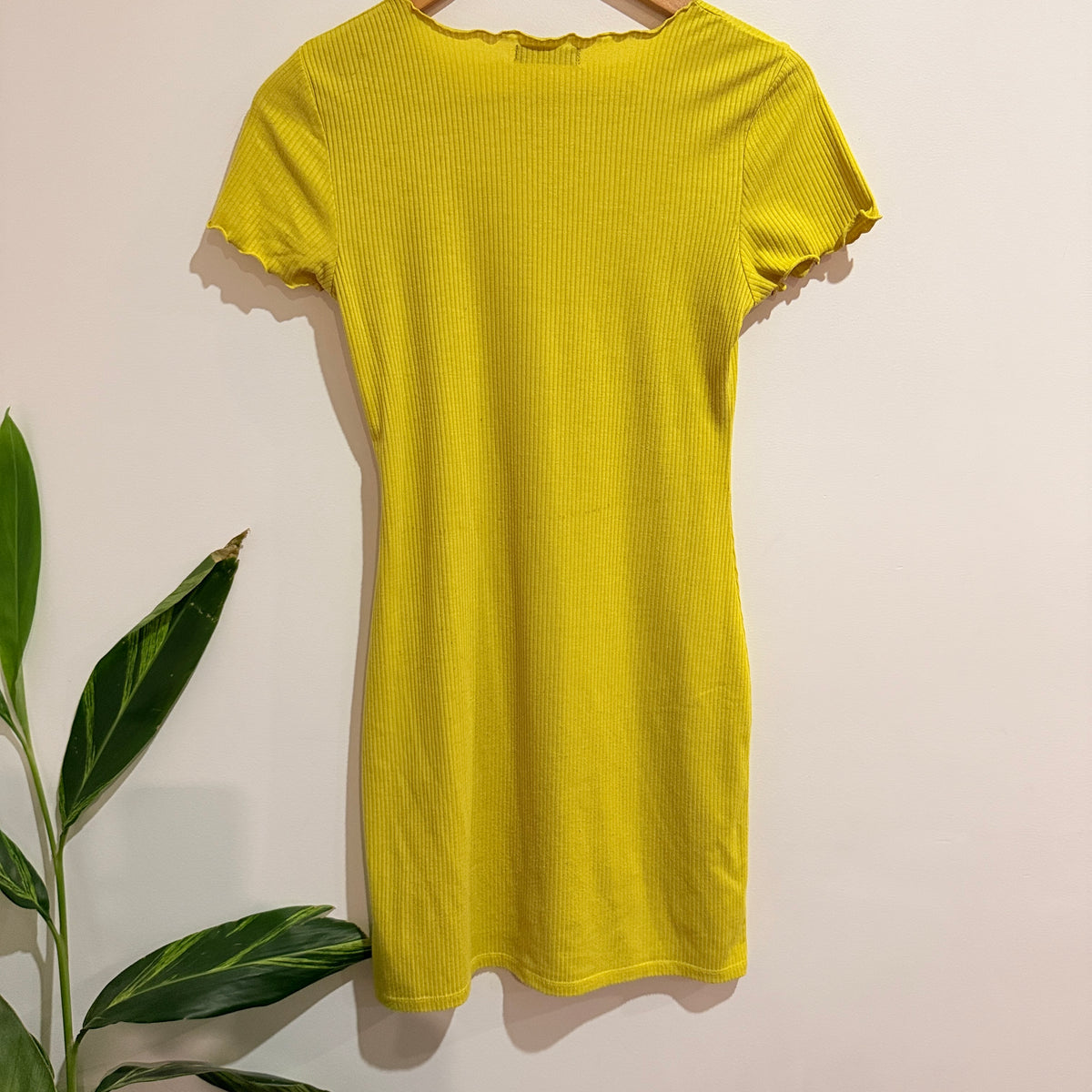 Cotton On Yellow Ribbed Lettuce Hem Dress Size M